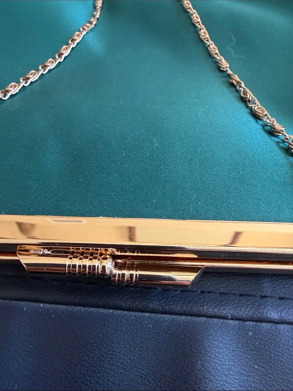 Brides by the Sea Emerald Green Satin Evening Clutch Gold Chain